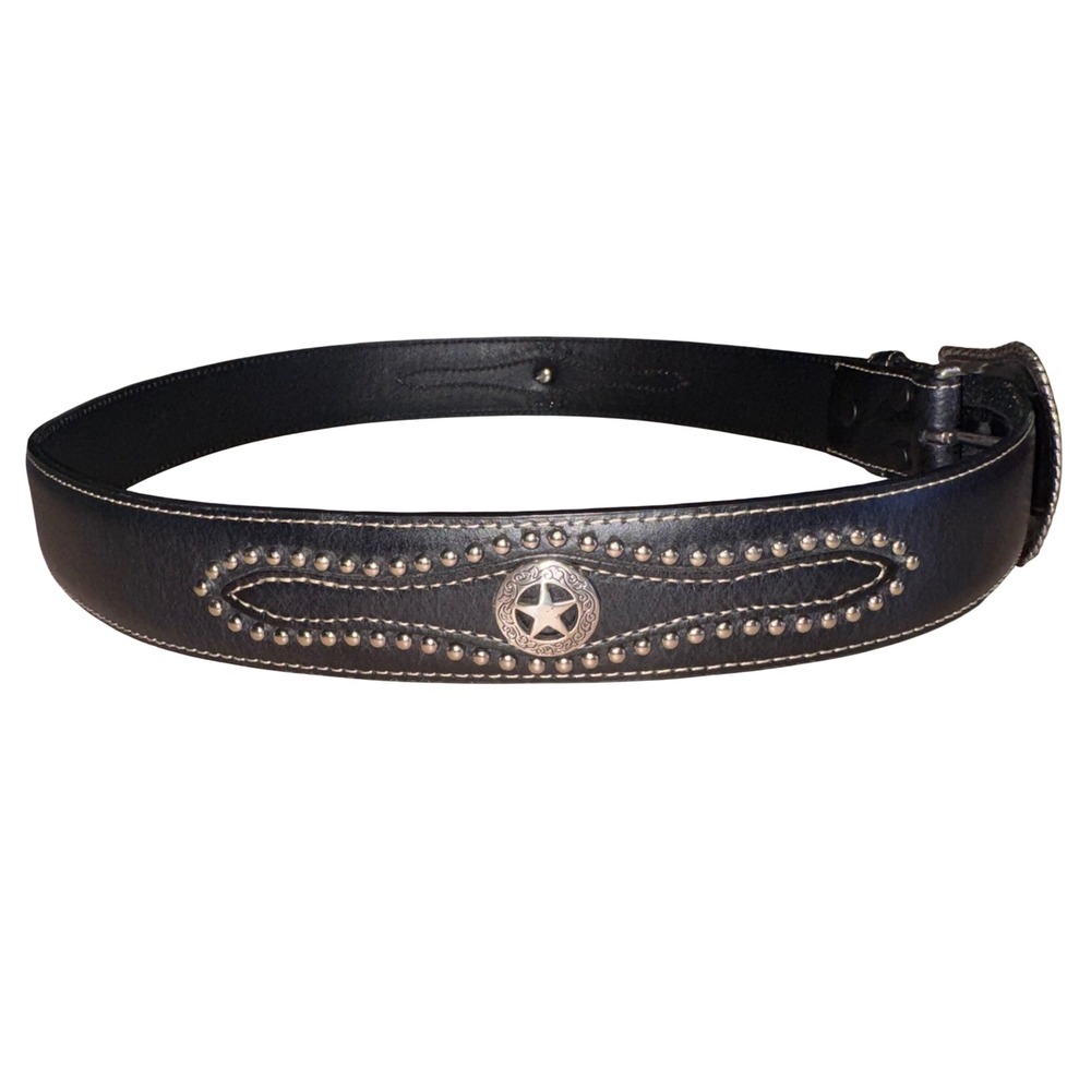 Nocona Black Leather Western Belt Silver Studded Star Concho Mens 36 N2470201 - Picture 5 of 6